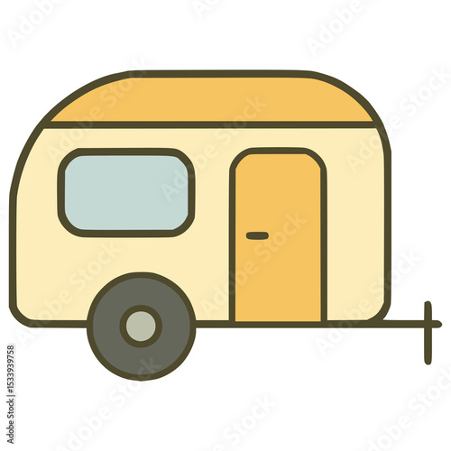 home trailer outdoor camp flat color vector illustration template design