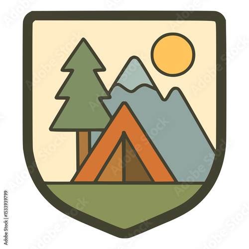 outdoor camp nature activity badge label flat color vector illustration template design