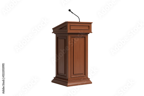 Isolated podium and microphones over transparent backdrop