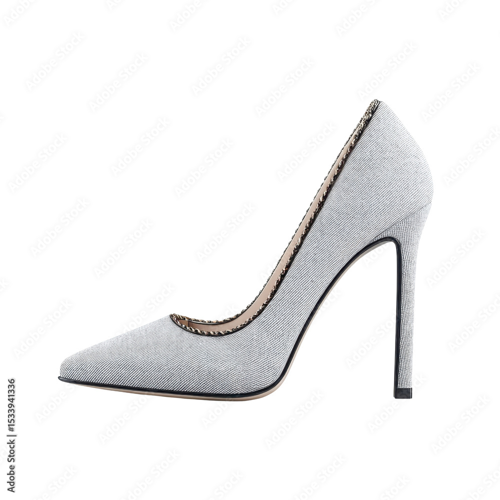 Obraz premium Elegant Gray High Heel Shoe with Sleek Design and Pointed Toe for Fashion Forward Women Transparent background or png