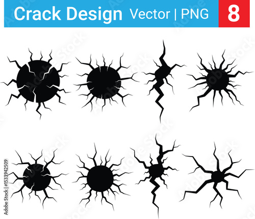 Vector Illustration of Jagged Crack and Hole Silhouettes in Minimalist Style