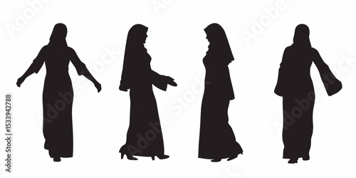 Muslim woman silhouette vector art illustration islamic fashion design hijab clothing modest apparel arabian style