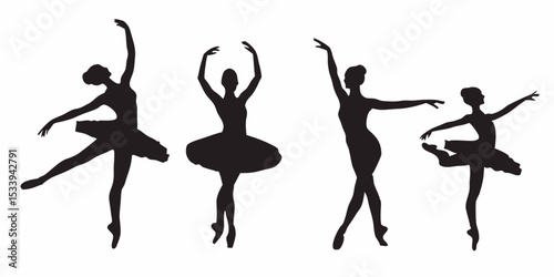 Silhouette ballet dancer poses vector illustration for dance studio and ballet school artistic design element