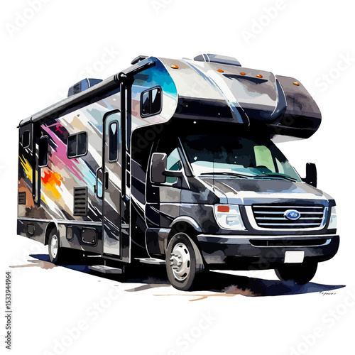 Class C RV Motorhome SVG, camping van Watercolor Clipart, Class C trailer
