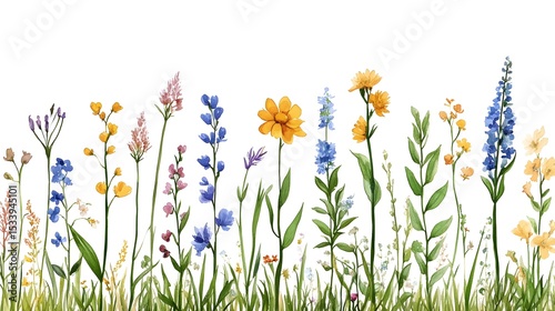 Colorful wildflowers and grasses border design.