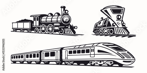 Vintage and modern train vector illustration for transportation and railway design projects design resource