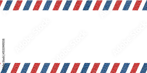 Airmail envelope frame with blue and red stripes on white background. International vintage letter border. Retro air mail postcard. Blank envelope.