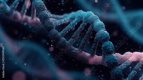 Realistic 3D Render of DNA Double Helix Structure  Genetic Code, Molecular Biology, Science Background