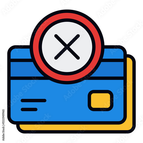Blocked credit card icon. Card decline alert. Payment restriction and financial security