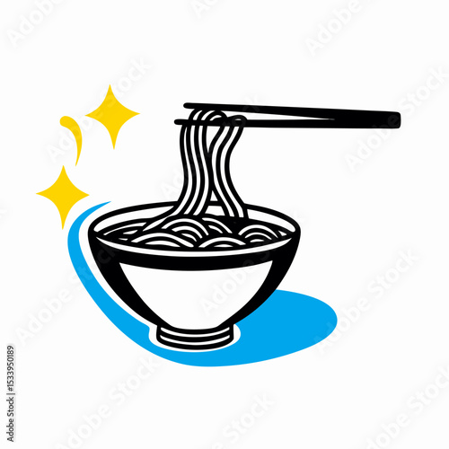 Delicious Noodles in Bowl with Chopsticks - Asian Food Illustration