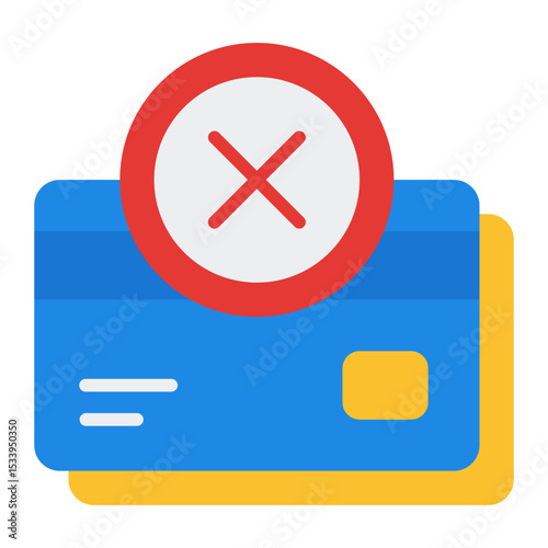Blocked credit card icon. Card decline alert. Payment restriction and financial security