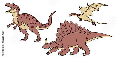 Explore prehistoric creatures: a cartoon illustration of dinosaurs and flying reptiles era animals vector design
