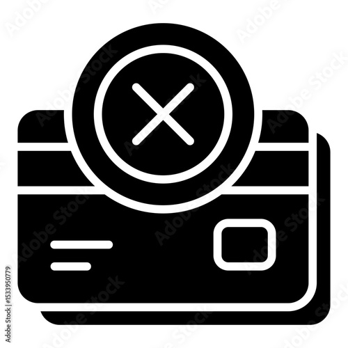 Blocked credit card icon. Card decline alert. Payment restriction and financial security
