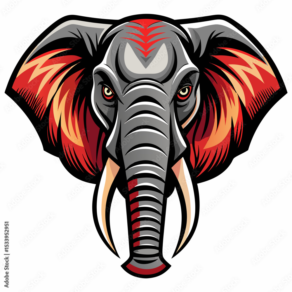 custom made wallpaper toronto digitalElephant realistic  design and bold line black , white background ,full  color