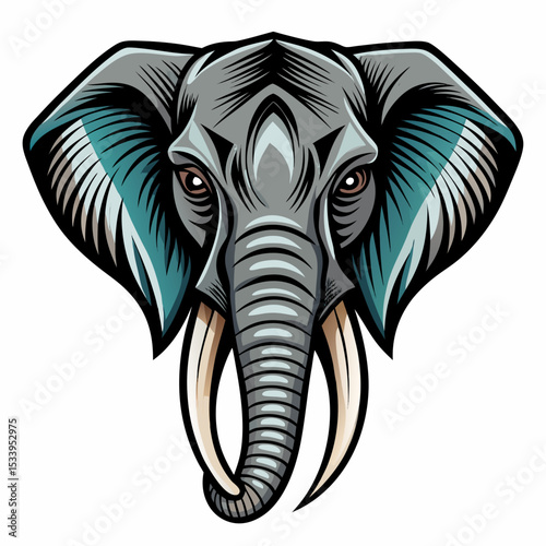 Wallpaper Mural Elephant realistic  design and bold line black , white background ,full  color Torontodigital.ca