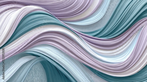 Elegant flowing waves of lavender, teal, and white with a subtle textured background creates depth.