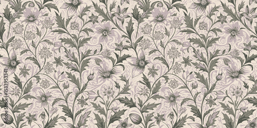 Elegant floral patterns in muted hues create a timeless design.