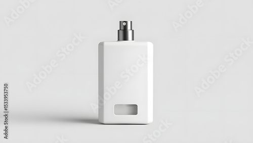 A sleek white perfume bottle with a silver atomizer, isolated on white background