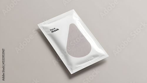 A singleuse face mask packet, subtly textured and offwhite, rests on a neutral background