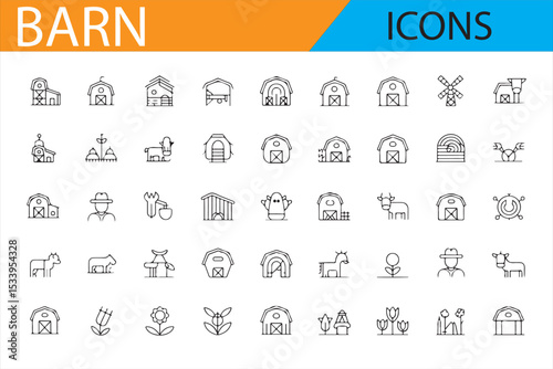 Collection of Barn and Farm Icons for Agricultural and Rural Illustrations