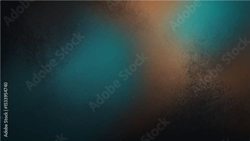 Abstract black  brown turquoise gradient noisy grain background texture.