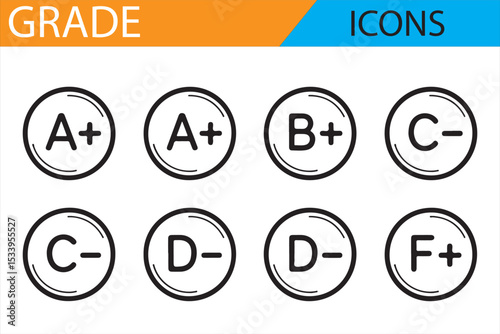 Set of Educational Icons Representing Grades, Performance, and Achievements