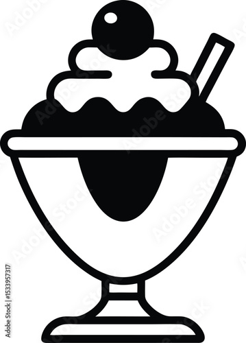 Ice Cream Sundae Icon Outline Vector Illustration