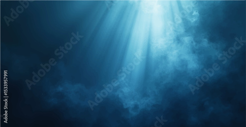 Abstract dark blue sky with light rays and a hint of smoke texture.