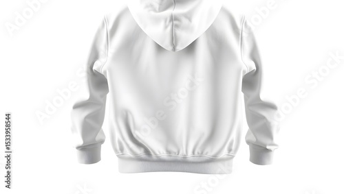 A pristine white hoodie, isolated on white background, displays its soft fabric and simple design