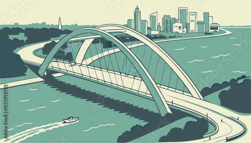 Aerial view of Elizabeth Quay Bridge, Perth, Western Australia, Australia                        