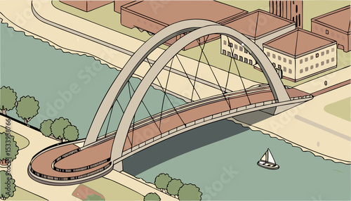 Aerial view of Elizabeth Quay Bridge, Perth, Western Australia, Australia                        