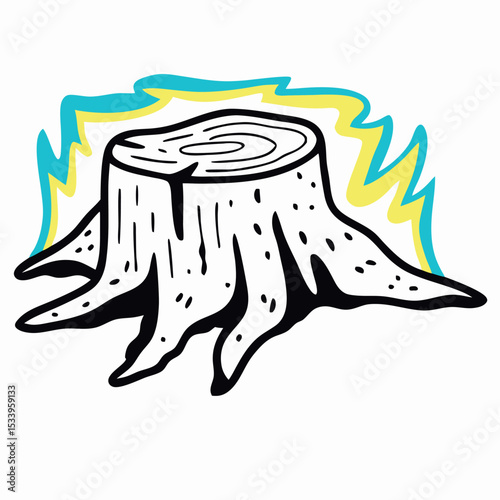 Burning Tree Stump Illustration, Graphic Design Element