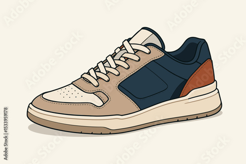 Modern urban sneaker vector illustration. Casual retro footwear for men. Stylish athletic shoe isolated on a light background. Fashion, sport and streetwear concept design.
