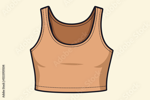 Vector illustration of a trendy summer crop top. Women's casual tank top for fashion, sports, or fitness. Basic apparel mockup template for clothing design or online store.