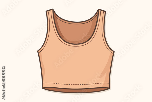 Trendy beige summer crop top vector illustration. Women's casual fashion apparel. Sleeveless tank top for ladies. Modern basic clothing item isolated on a light background.
