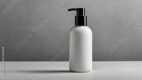 A sleek white pump bottle stands against a gray backdrop, its minimalist design suggesting purity and simplicity