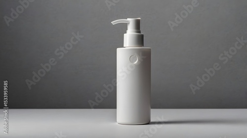 A sleek white pump bottle stands against a muted gray backdrop, its minimalist design suggesting purity and simplicity