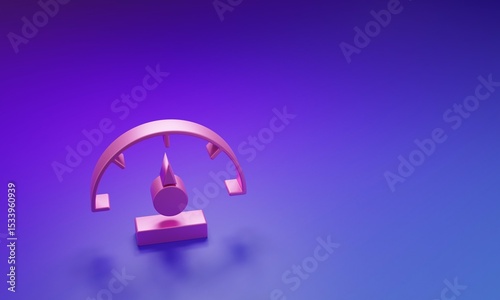 Pink Speedometer icon isolated on purple-blue background. Minimalism concept. 3D render illustration