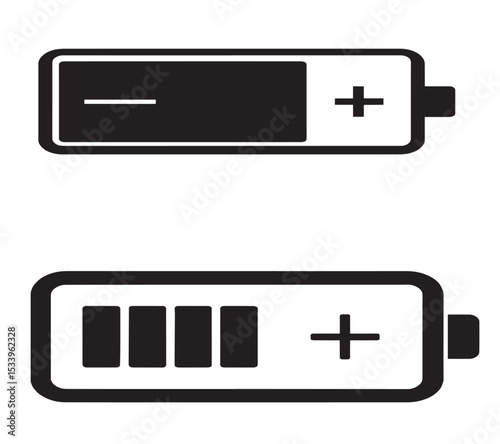  Simple illustration showing two battery icons, one nearly depleted and the other almost fully charged. This graphic clearly communicates the status of battery power. 