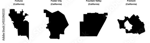 Fortuna, Foster City, Fountain Valley, Fremont outline maps
