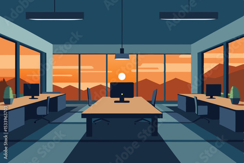 Stunning Mountain Sunset View Office Workspace Modern Design and Serene Workspace Ambiance