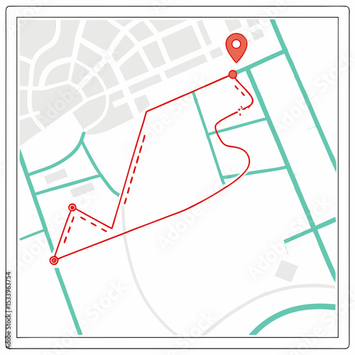 Map Route of a Run Red Path on White Background City Street Plan G P S Navigation App Design jogging