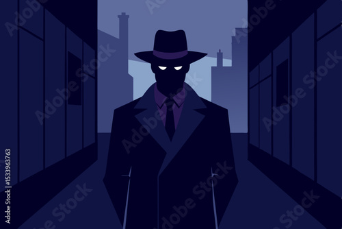 Mysterious Figure in Dark Alley A Shadowy Detective Illustration