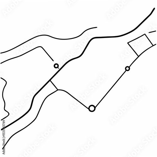 Map Route of a Run with Black Lines and Circular Markers on White Background jogging path