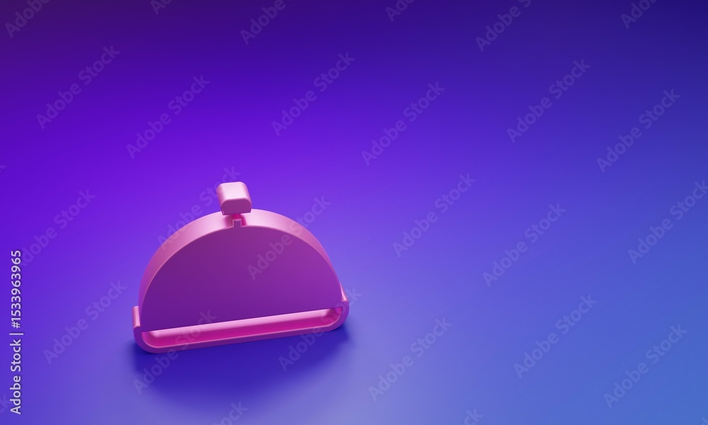 Obraz premium Pink Covered with a tray of food icon isolated on purple-blue background. Tray and lid sign. Restaurant cloche with lid. Minimalism concept. 3D render illustration