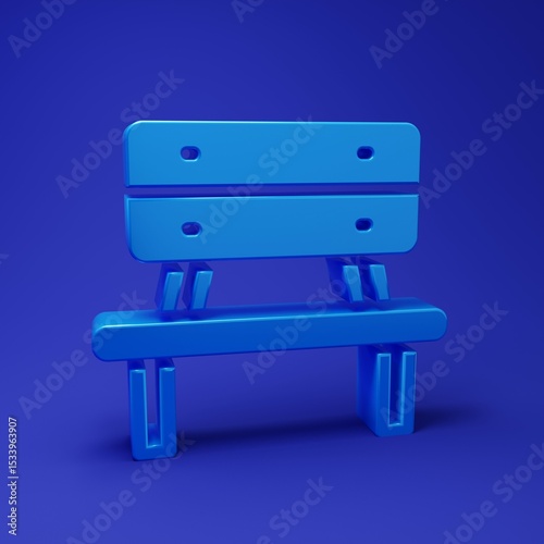 Fototapeta Naklejka Na Ścianę i Meble -  Blue Bench icon isolated on blue background. Minimalism concept. 3D render illustration