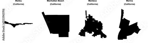 Malibu, Manhattan Beach, Manteca, Marina outline maps