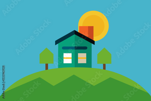 Dream House on a Hill Peaceful Suburban Home Illustration