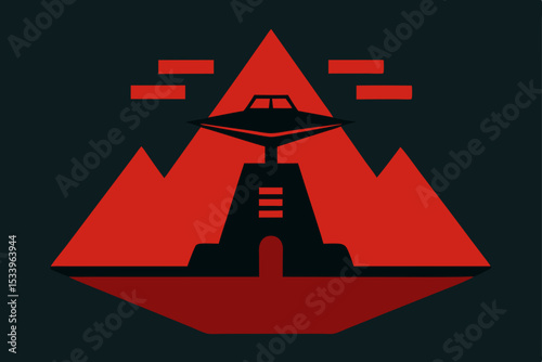 Mysterious Encounter UFO Over Mountaintop Base - Sci-Fi Illustration