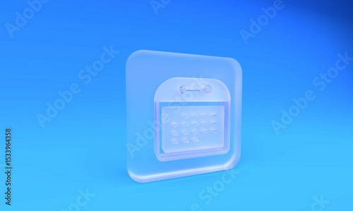 Frosted glass Calendar icon isolated on blue background. Event reminder symbol. Square frosted glass button. 3D render illustration